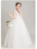 Beaded Ivory Lace Tulle Flower Girl Dress Communion Dress